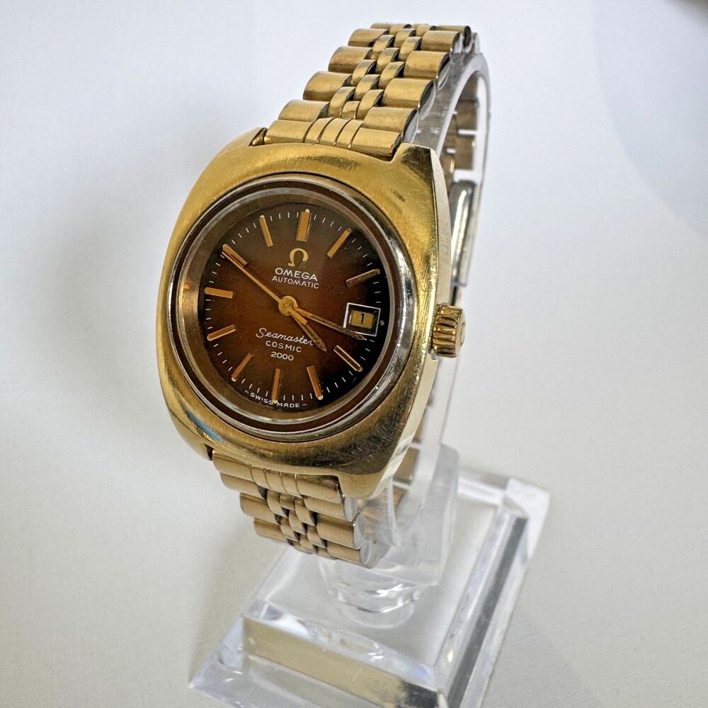 Omega Seamaster Cosmic 2000 Red Brown 10k Gold Automatic Women's Watch + Band